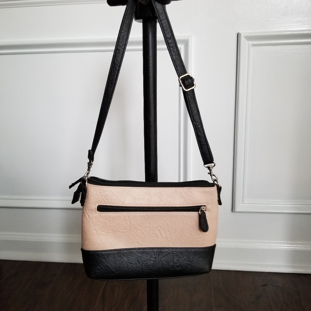 Stone and Co leather pink and black cross body bag